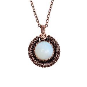 Opalite Necklace Jewelry Pendant Men Women Crystal Stone Copper Gift Handmade